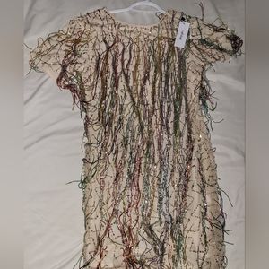 Tassel beaded mini shift dress